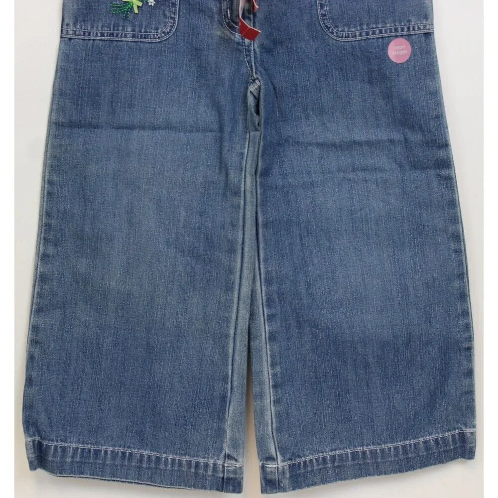 NEW 2006/05 Gymboree Prep Club Denim Jeans 10 Spring Tulip Flower Wide Leg Capri